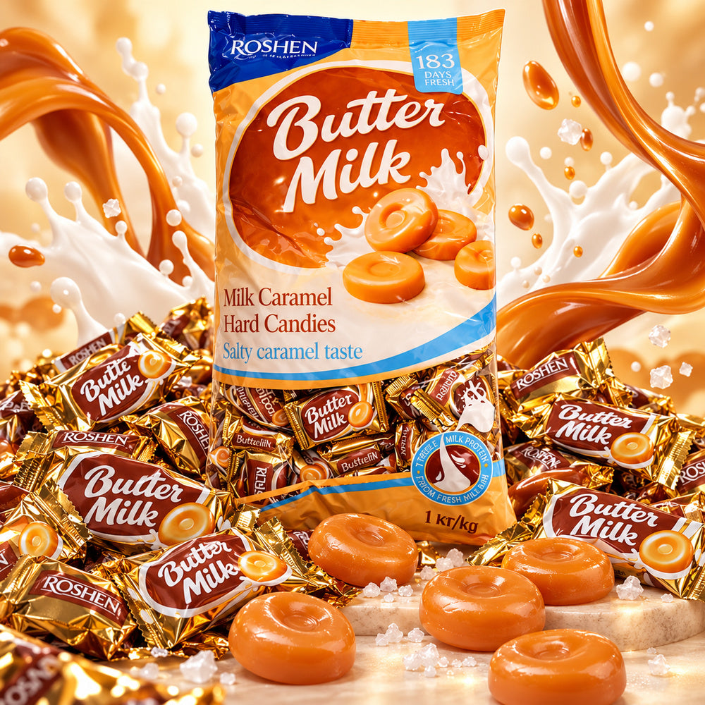 Butter Milk 1KG - Circa 183 Pezzi - Roshen - Caramello al latte con un leggero tocco salato