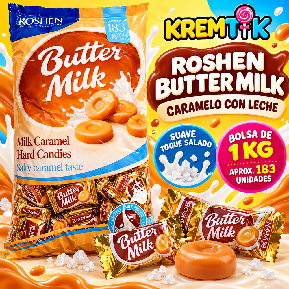 Butter Milk 1KG - Circa 183 Pezzi - Roshen - Caramello al latte con un leggero tocco salato