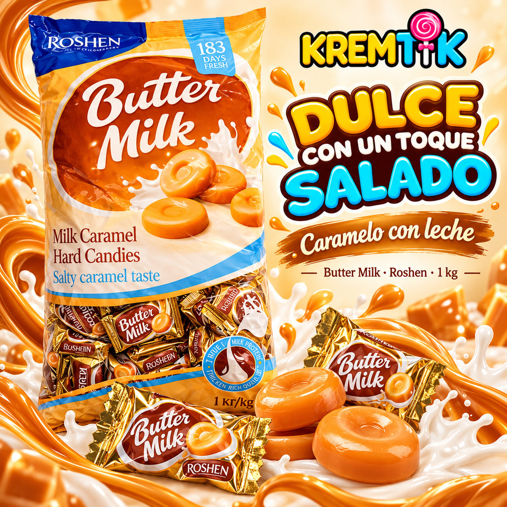 Butter Milk 1KG - Circa 183 Pezzi - Roshen - Caramello al latte con un leggero tocco salato