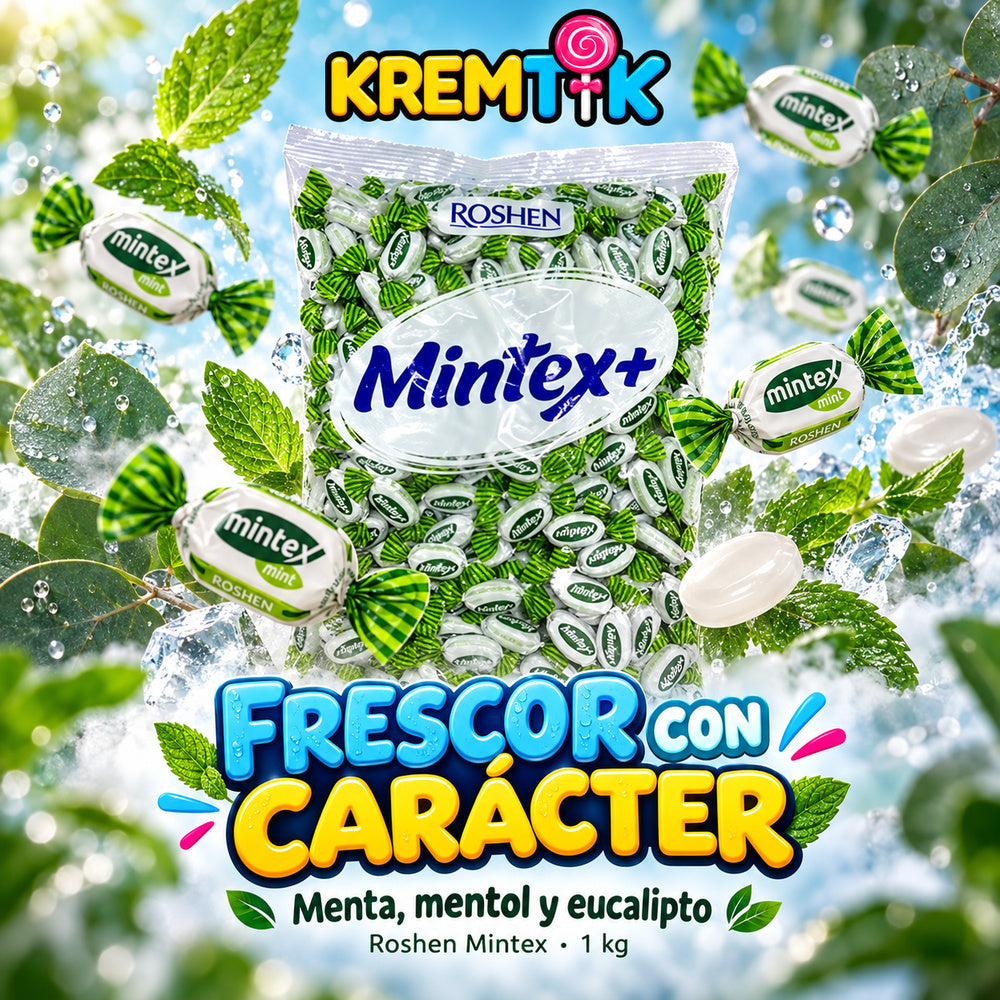 Caramelos Duros Roshen Mintex 1KG – Caramelos Refrescantes de Menta, Mentol y Eucalipto Sabor Intenso