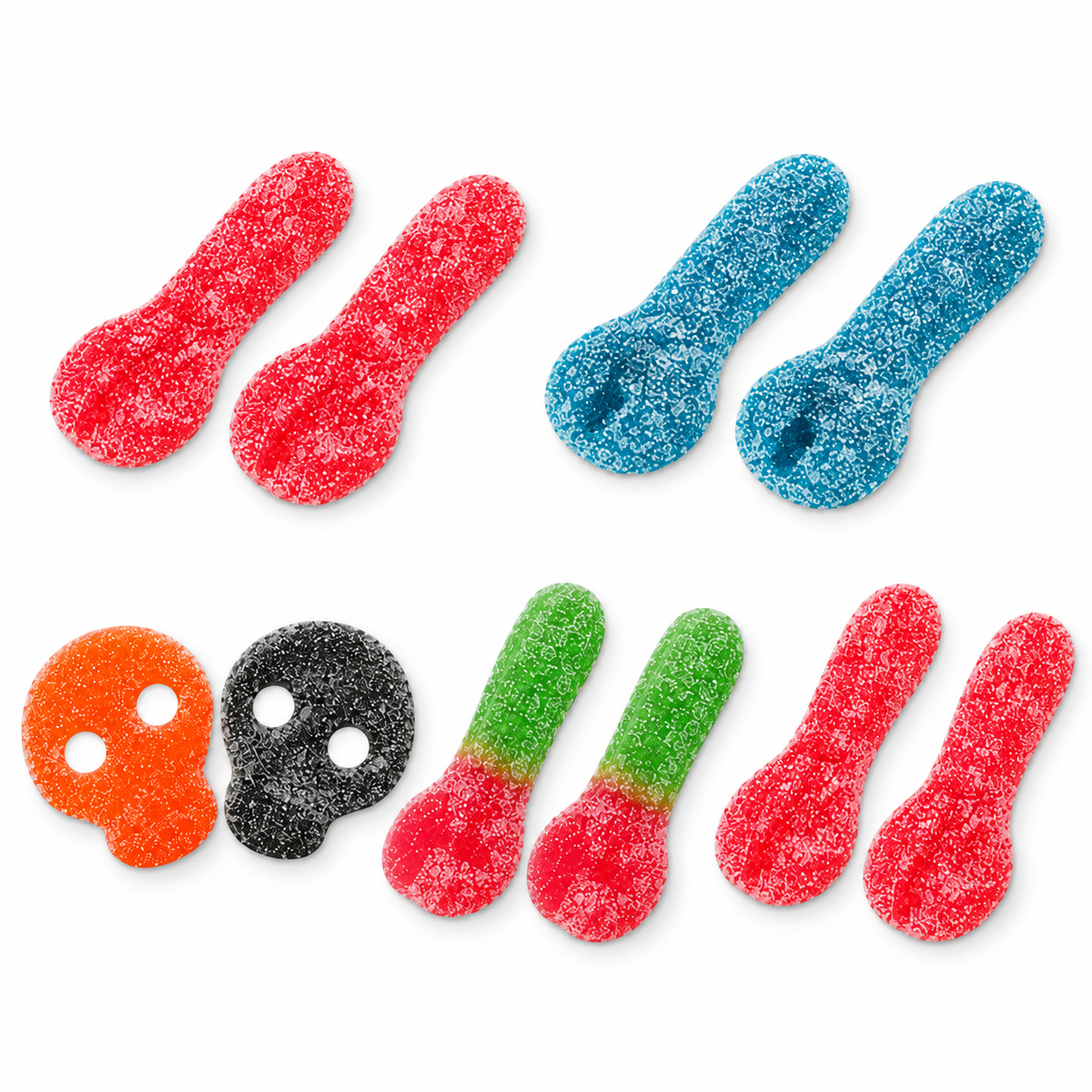LOTE SUPER ÁCIDAS: Llaves Fresa, Azules, Fresa/Manzana y Calaveras | Formato Bolsa 1,2KG.