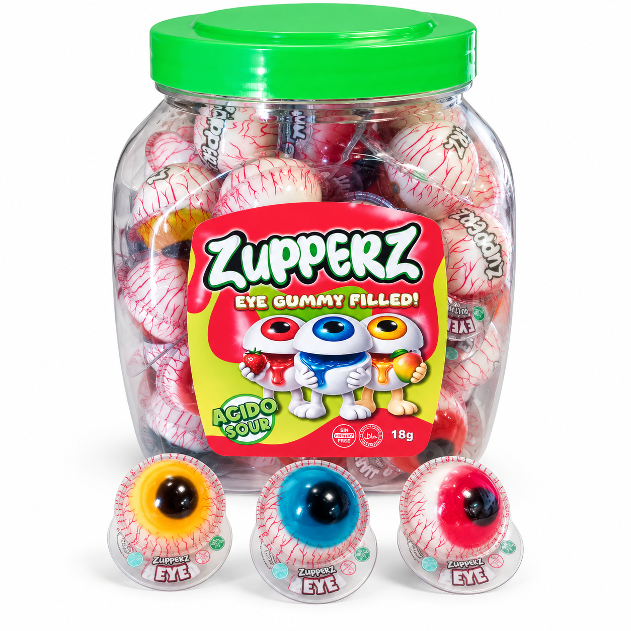 Zupperz Ojos de Gominola Rellenos Acidos Sour - Contiene 50 Unidades