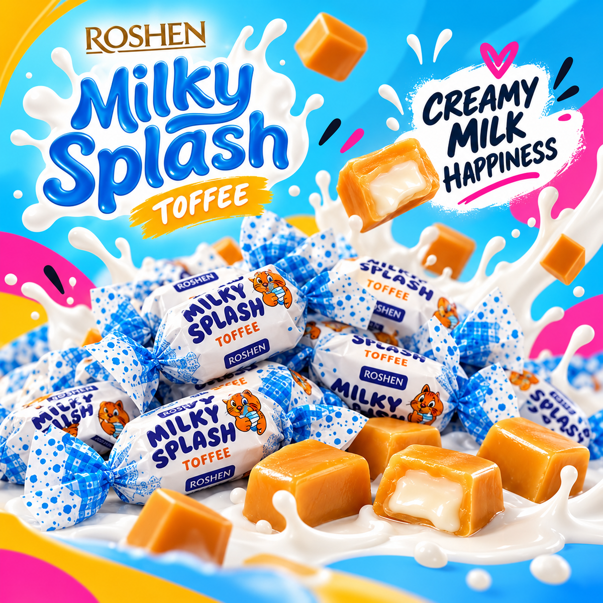 Roshen Milky Splash Caramels - Milk Cream Filling | 1KG Bag