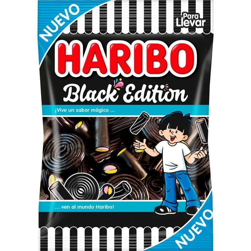 Regaliz Negro Haribo - Black Edition | Expositor 18 Bolsas de 100g