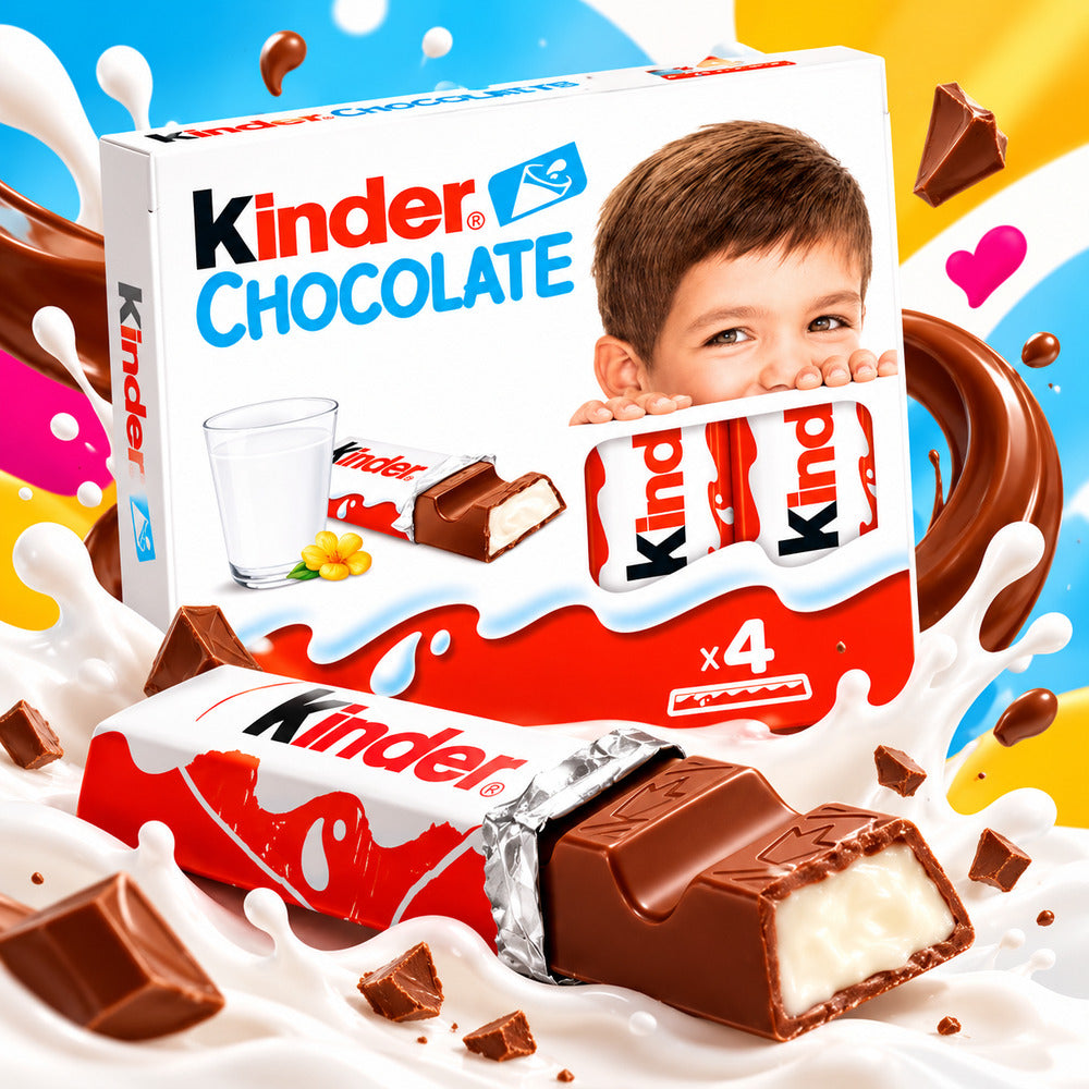 Kinder Chocolate T4 chocolate con leche y relleno cremoso fotografía comercial