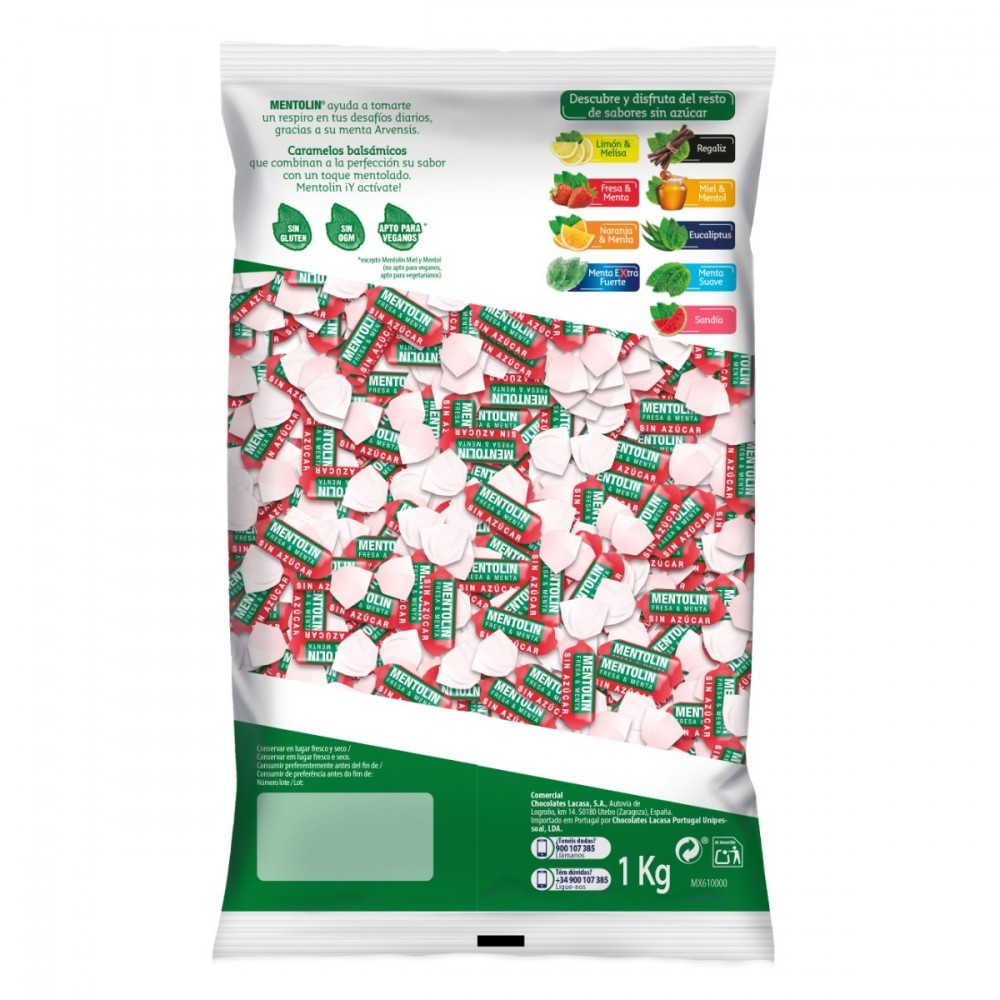 Mentolín Fresa Mentolada Sin Azúcar | Formato Bolsa 1KG