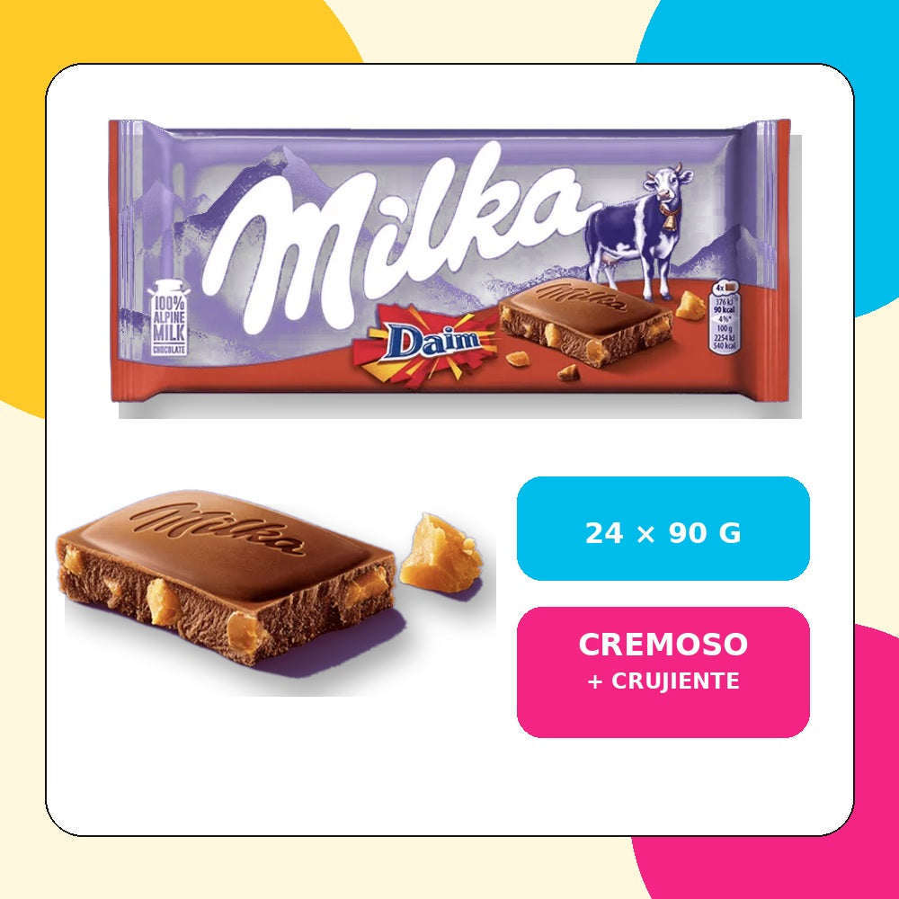 Chocolate Milka Daim 24 x 90G infografía comercial