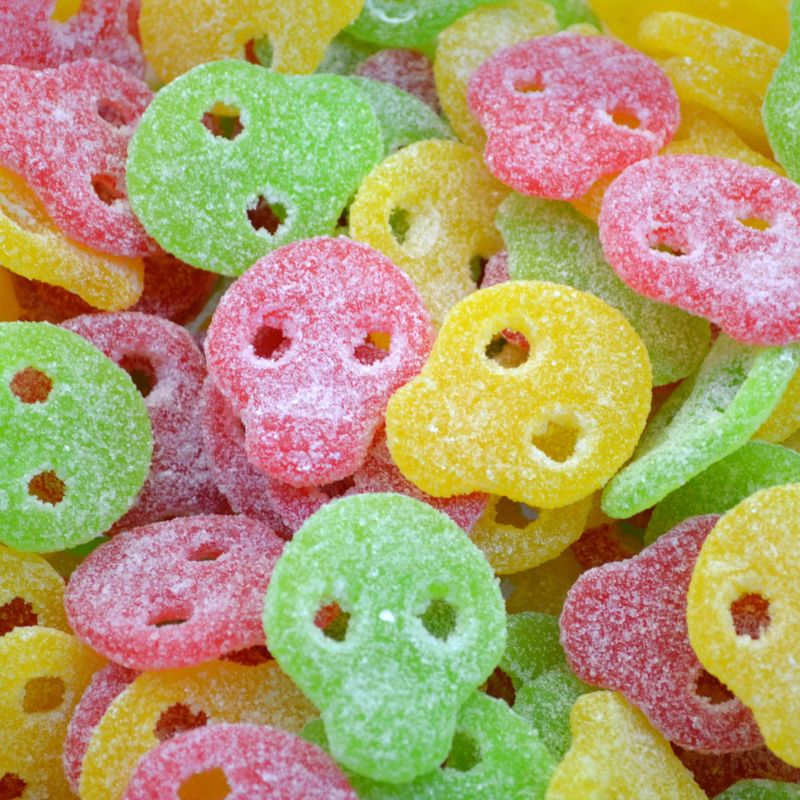 Calaveras "3 Colores" Super Ácidas | Formato Bolsa 1,2KG - Contiene 221 Unidades
