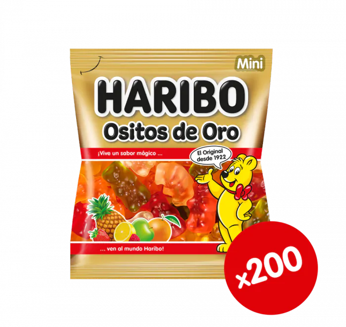 Haribo - Mini Ositos Oro Caja con 200 Bolsitas de 10g (1 Unidad)