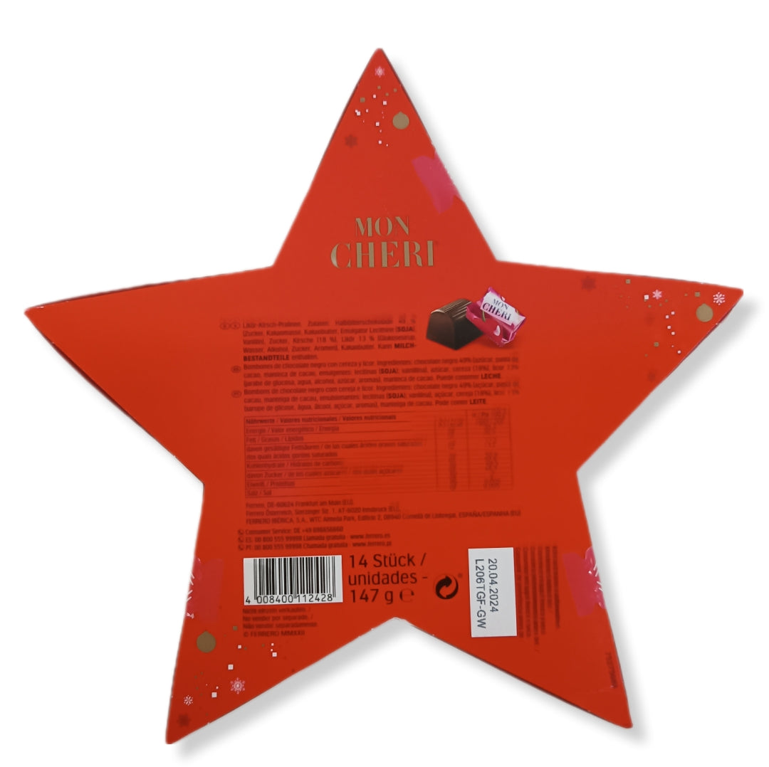 Mon Cheri Estrella - Cajita 14 Bombones| Ideal para Árbol de Navidad o Regalo Navideño