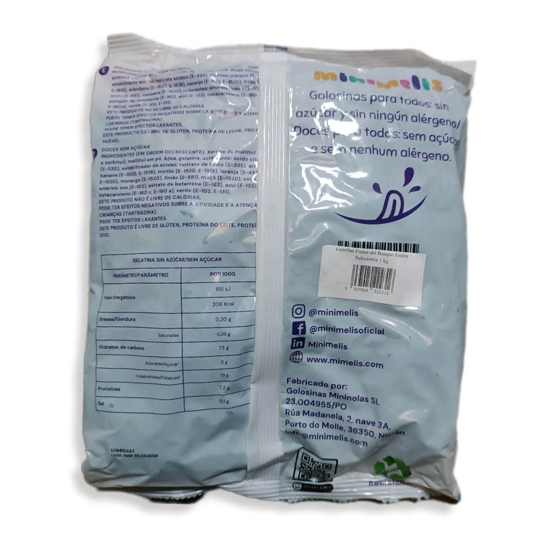 Estrellas Frutas Del Bosque Azules Pica Minimelis Sin Azúcar, Sin Gluten, Sin Lactosa|Formato Bolsa 1kg