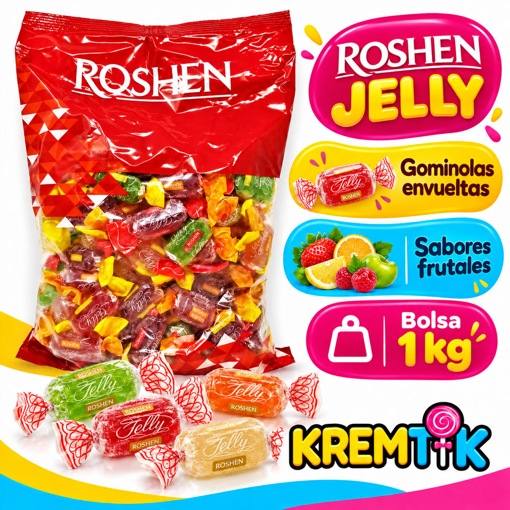 Roshen Jelly: gominolas envueltas, sabores frutales y bolsa 1 kg