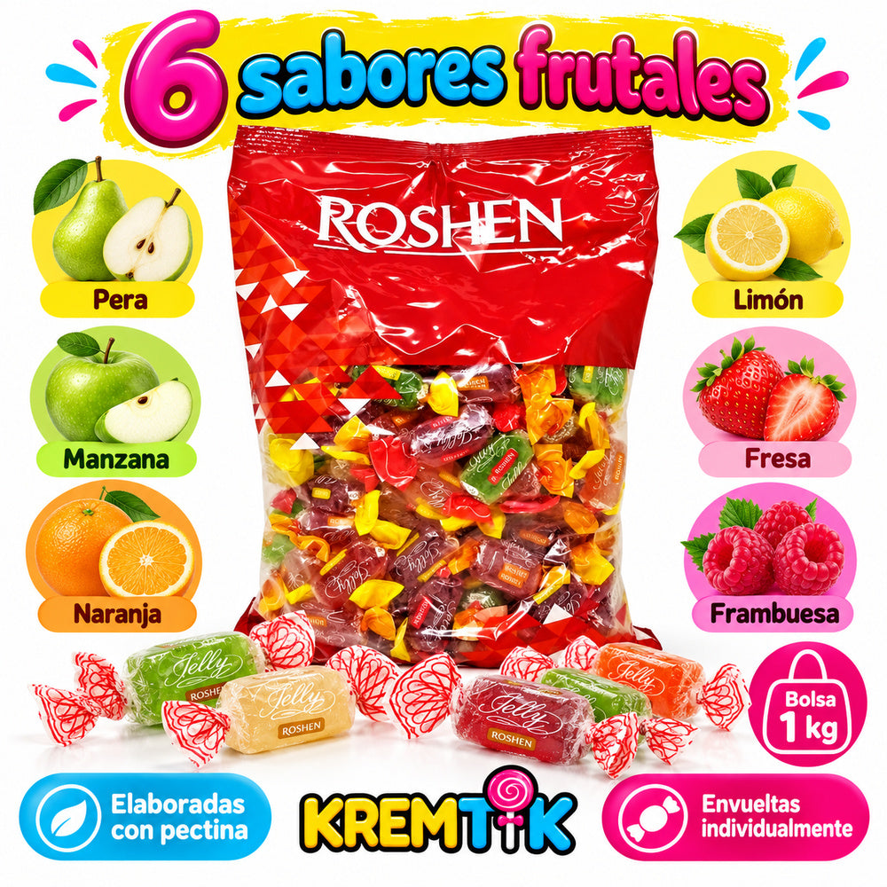 Roshen Jelly: seis sabores frutales, pectina y envoltorio individual