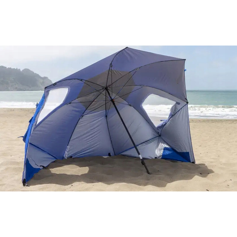 Sombrilla de Playa Azul + Biombo de Refugio | 2 en 1 | Envergadura total 210cm