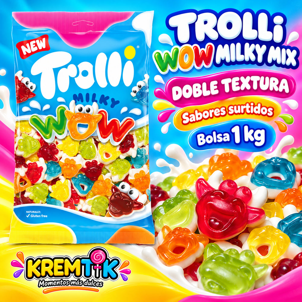 Trolli WOW Milky Mix doble textura sabores surtidos bolsa 1 kg