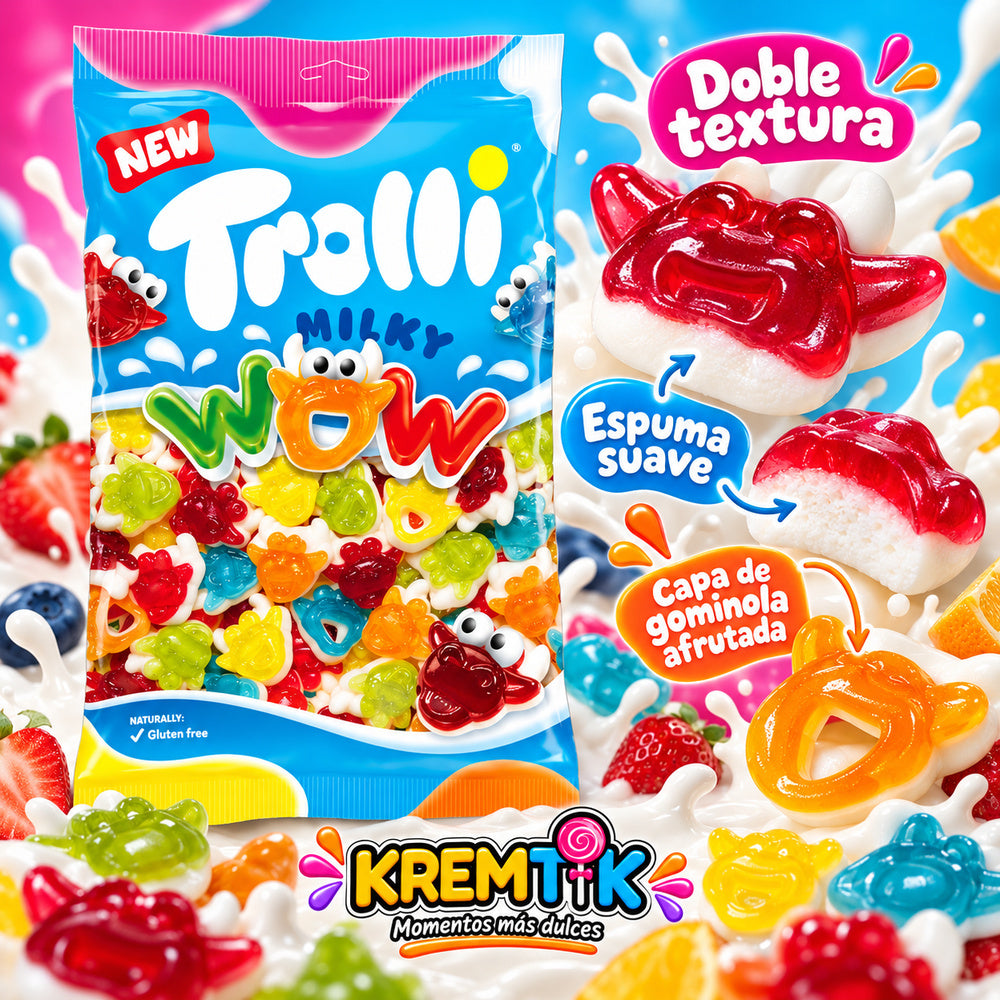 Trolli WOW Milky Mix - espuma suave y capa de gominola afrutada