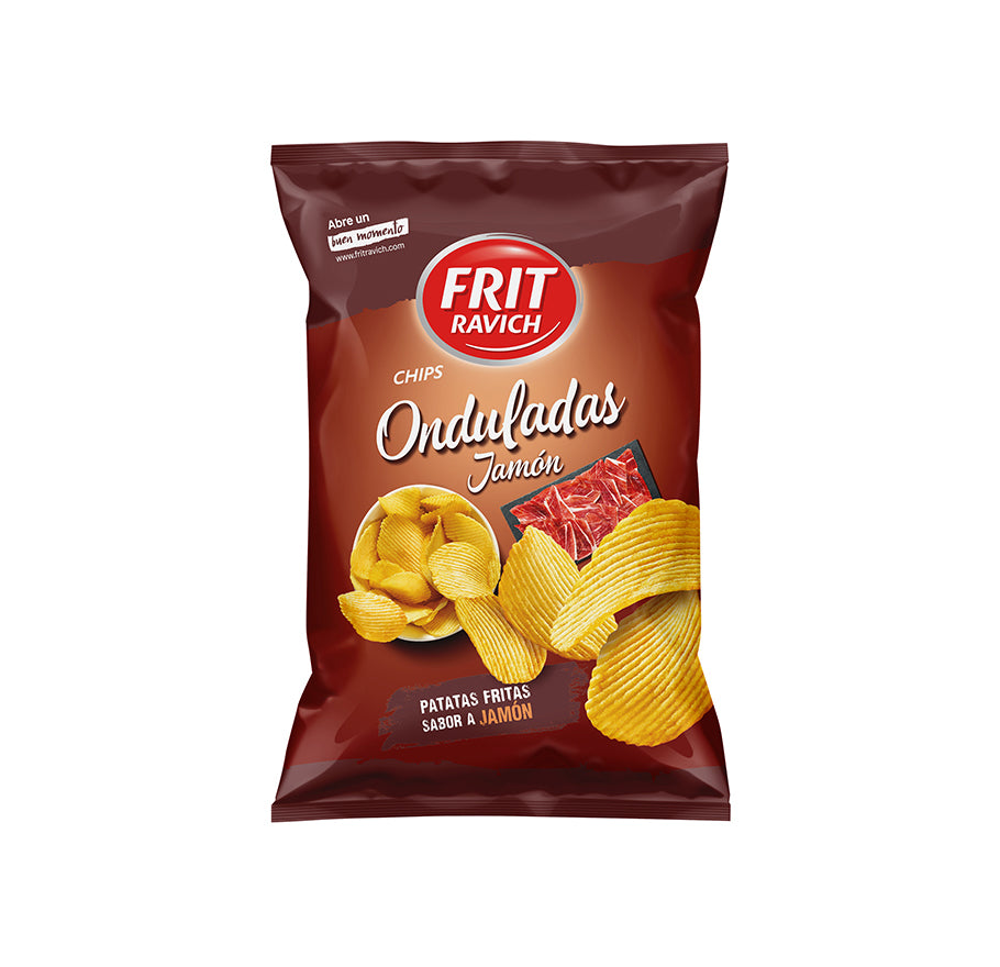 PATATAS FRITAS ONDULADAS JAMON | Contiene 12 Unidades de 30g