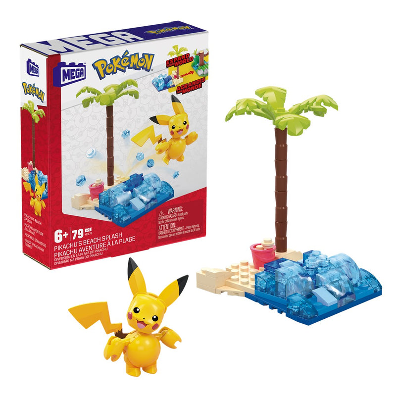 Figura mattel mega construx pokemon pikachu en la playa 79 pcs